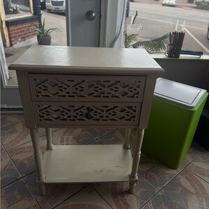 May Furniture Cream Nightstand with Intricate Design